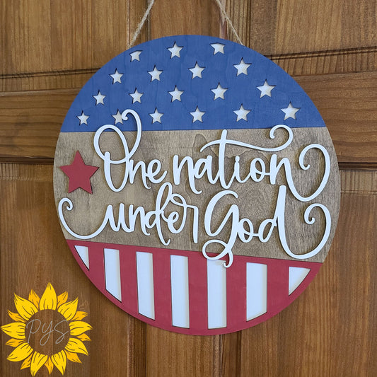 One Nation Under God Door Hanger Patriotic Wood Sign | Americana Front Door Decor