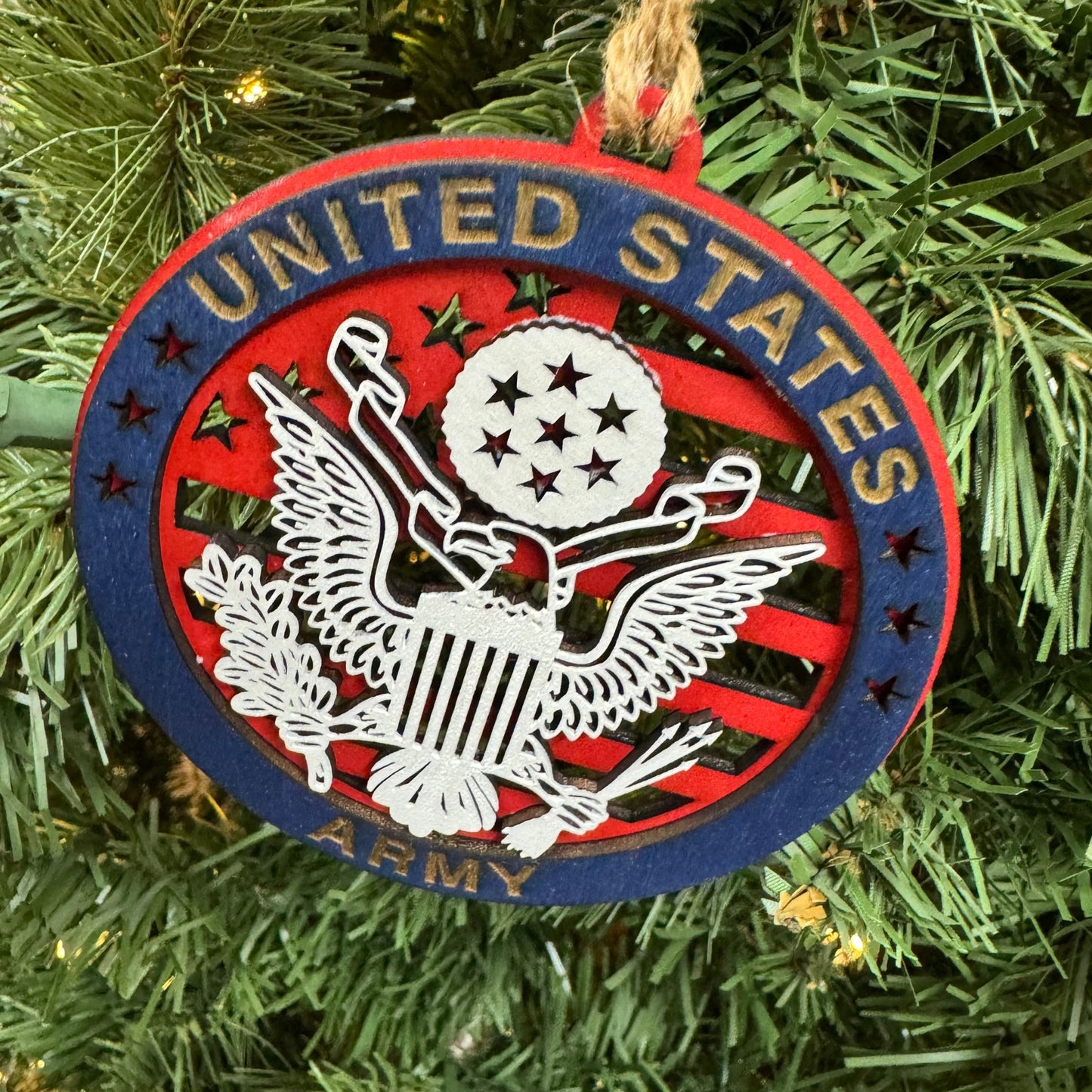 “Army Proud” Hand-Painted Ornament with Tribute Card | Layered Wood Keepsake