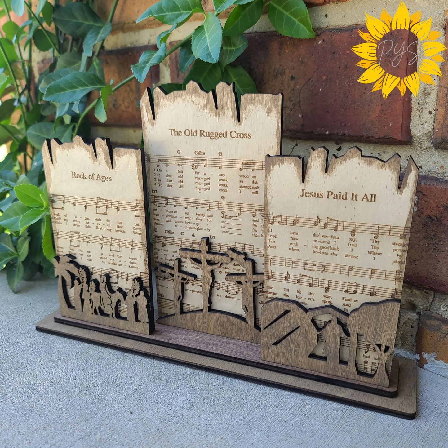 Wooden Three Beloved Hymns Display