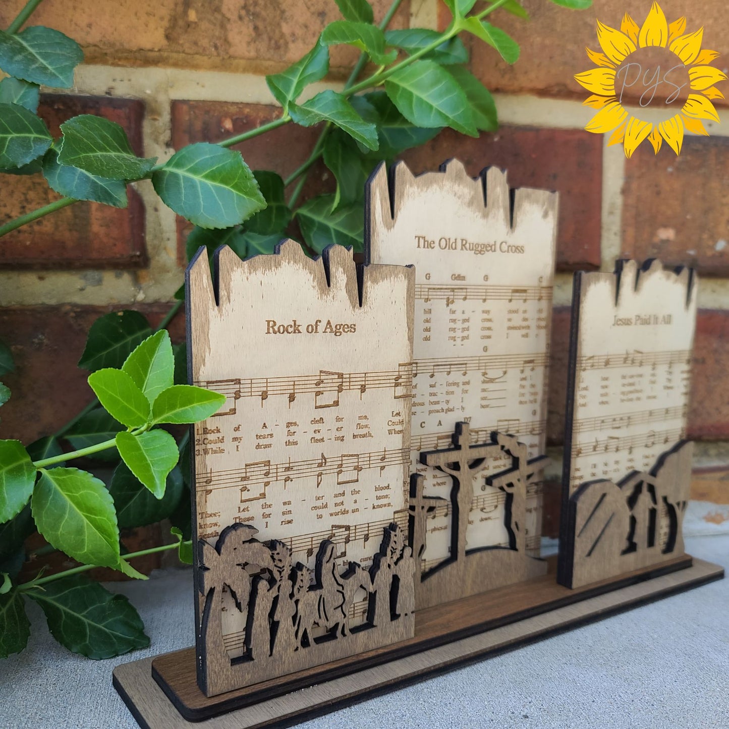 Wooden Three Beloved Hymns Display