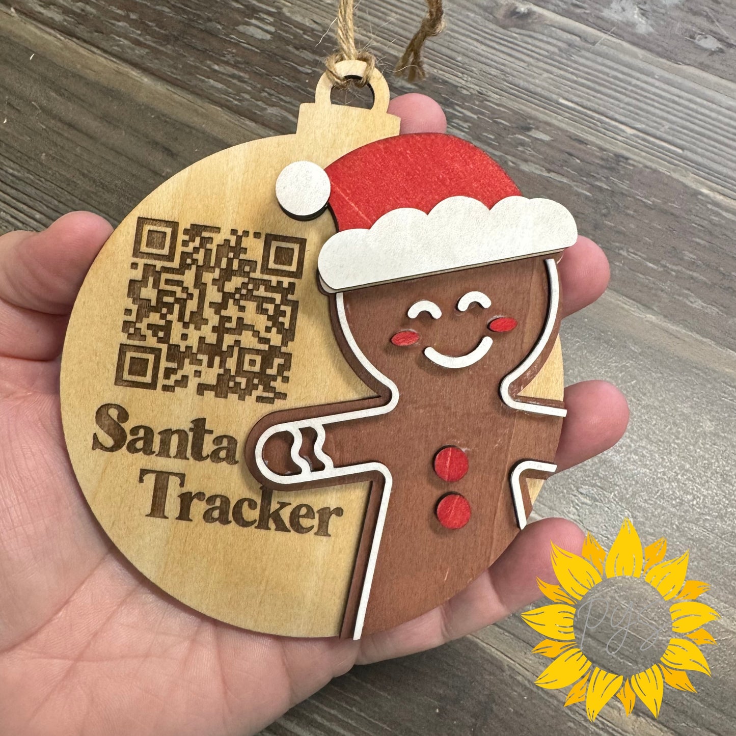 “Follow Santa!” 4” Hand-Painted Santa Tracker QR Ornament – Interactive Christmas Fun