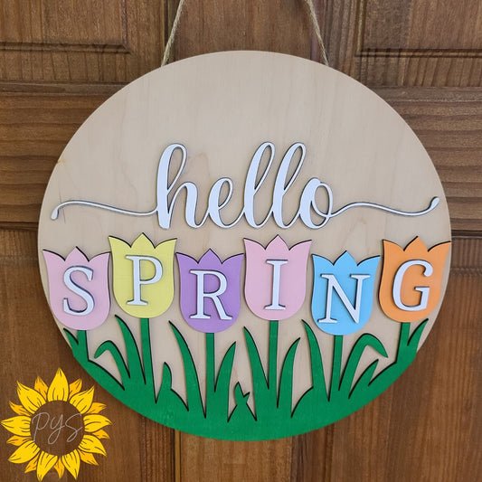 🌷🌼 Hello Spring Tulip Door Sign – Round Spring Welcome 🌼🌷