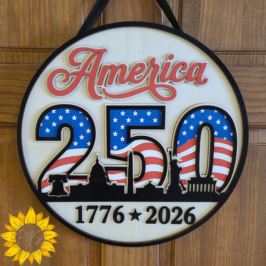 America 250 Wooden Door Hanger | Patriotic 1776–2026 Front Door Sign | USA Semiquincentennial Decor