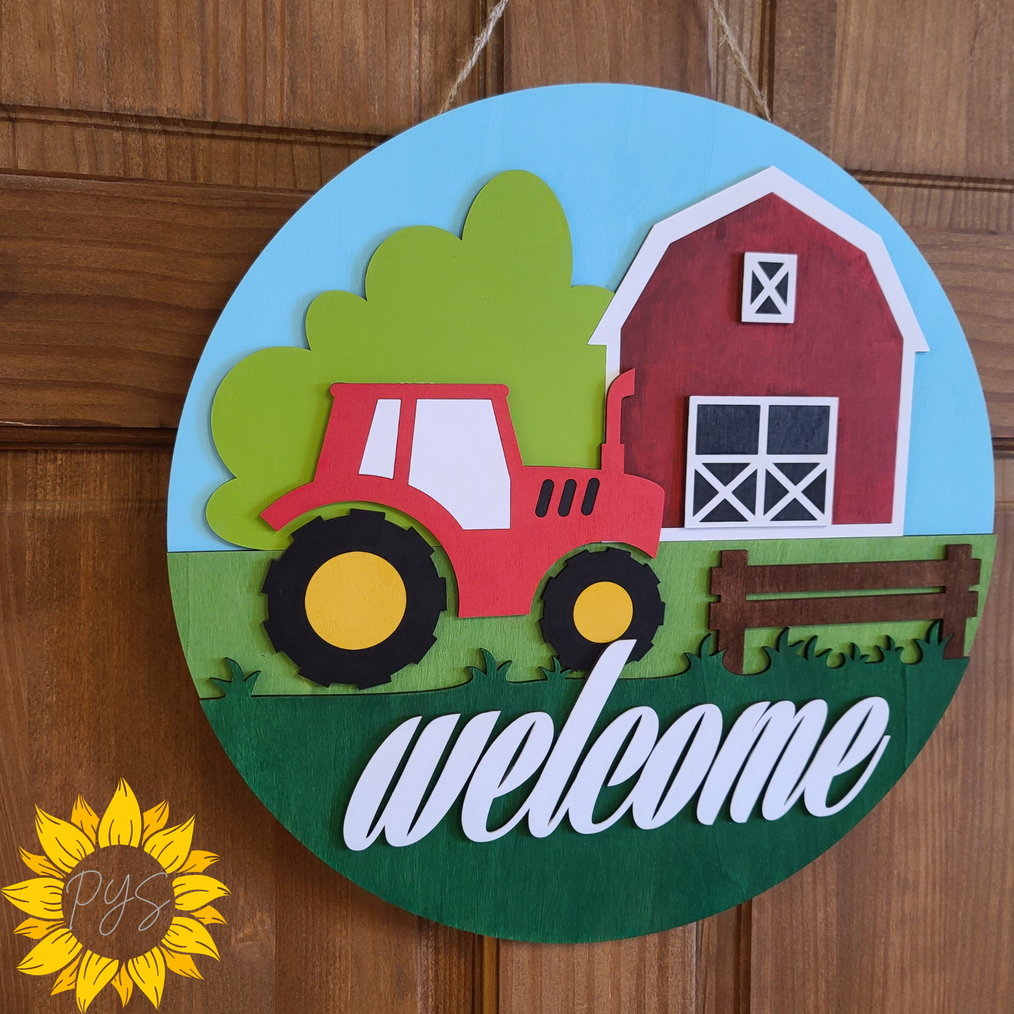 Farmhouse Welcome Door Sign 🚜 | Barn & Tractor Front Door Hanger | Rustic Farm Decor