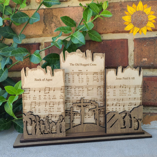 Wooden Three Beloved Hymns Display