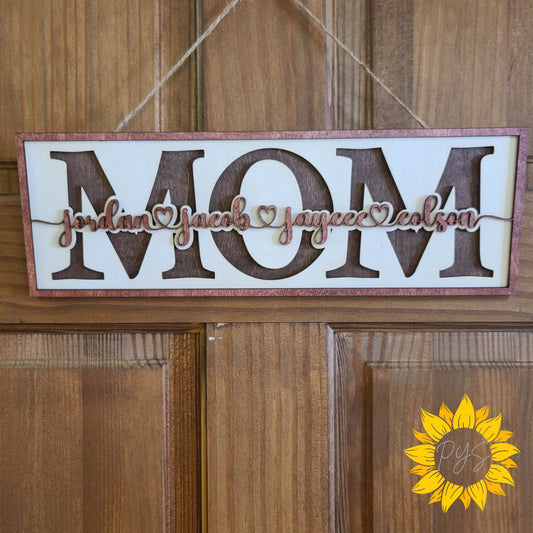 Personalized MOM Sign with Kids Names 💕 Custom Mother’s Day Gift | Layered Wood Name Sign