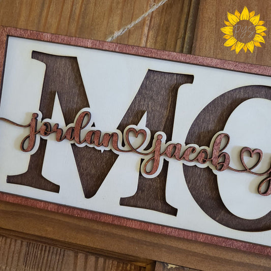Personalized MOM Sign with Kids Names 💕 Custom Mother’s Day Gift | Layered Wood Name Sign