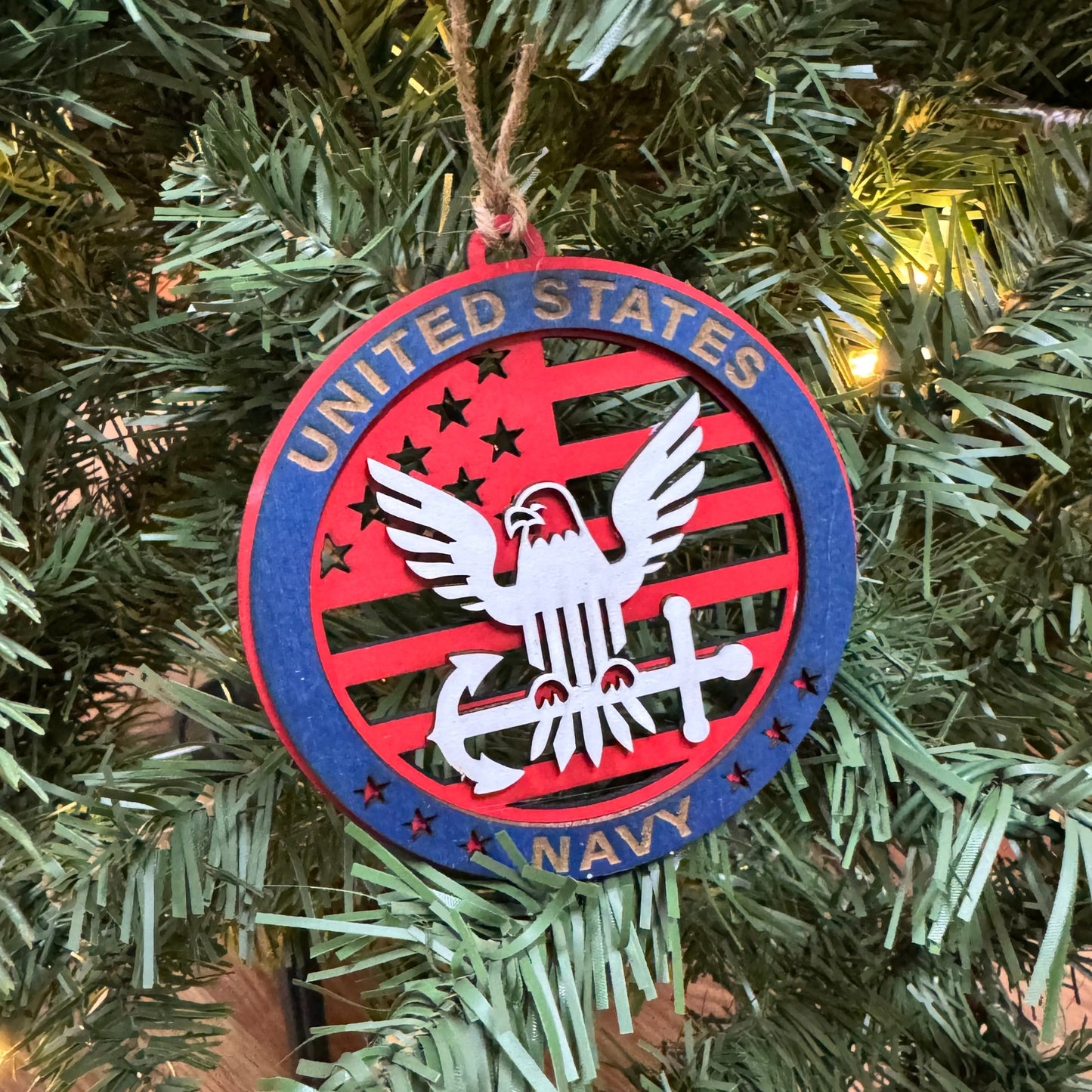 “Navy Proud” Hand-Painted Ornament with Tribute Card | Layered Wood Keepsake