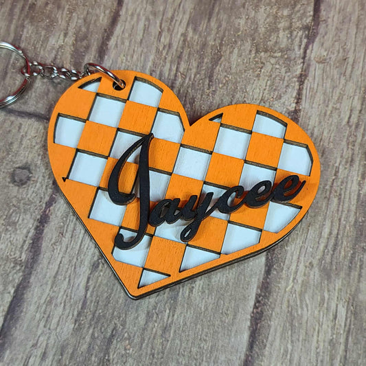 Custom Tennessee Pride Heart Keychain 🧡 Personalized Checkered Bag Tag