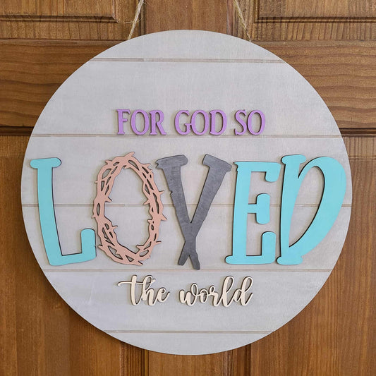 For God So Loved the World 15" Door Sign ✝️ Christian Easter Door Decor