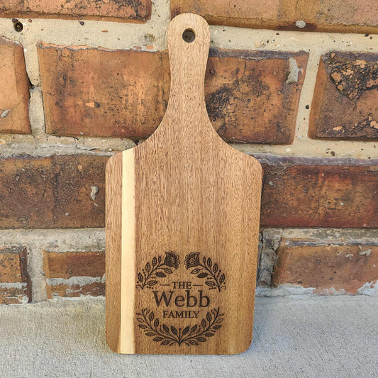 Personalized Acacia Wood Cutting Board 🪵 Custom Engraved Family Name Board
