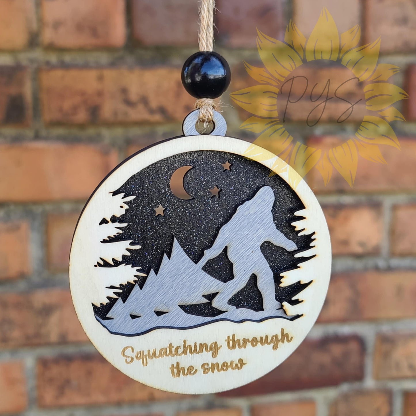 "Squatching Through the Snow" Layered Wood Ornament