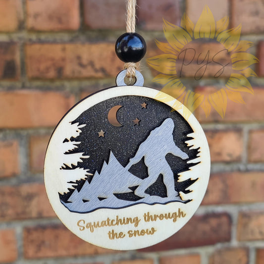"Squatching Through the Snow" Layered Wood Ornament